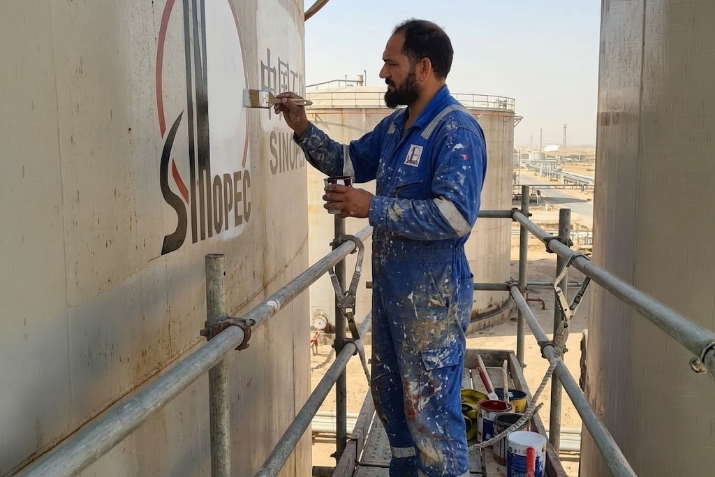 Painter creating commercial logo lettering by hand